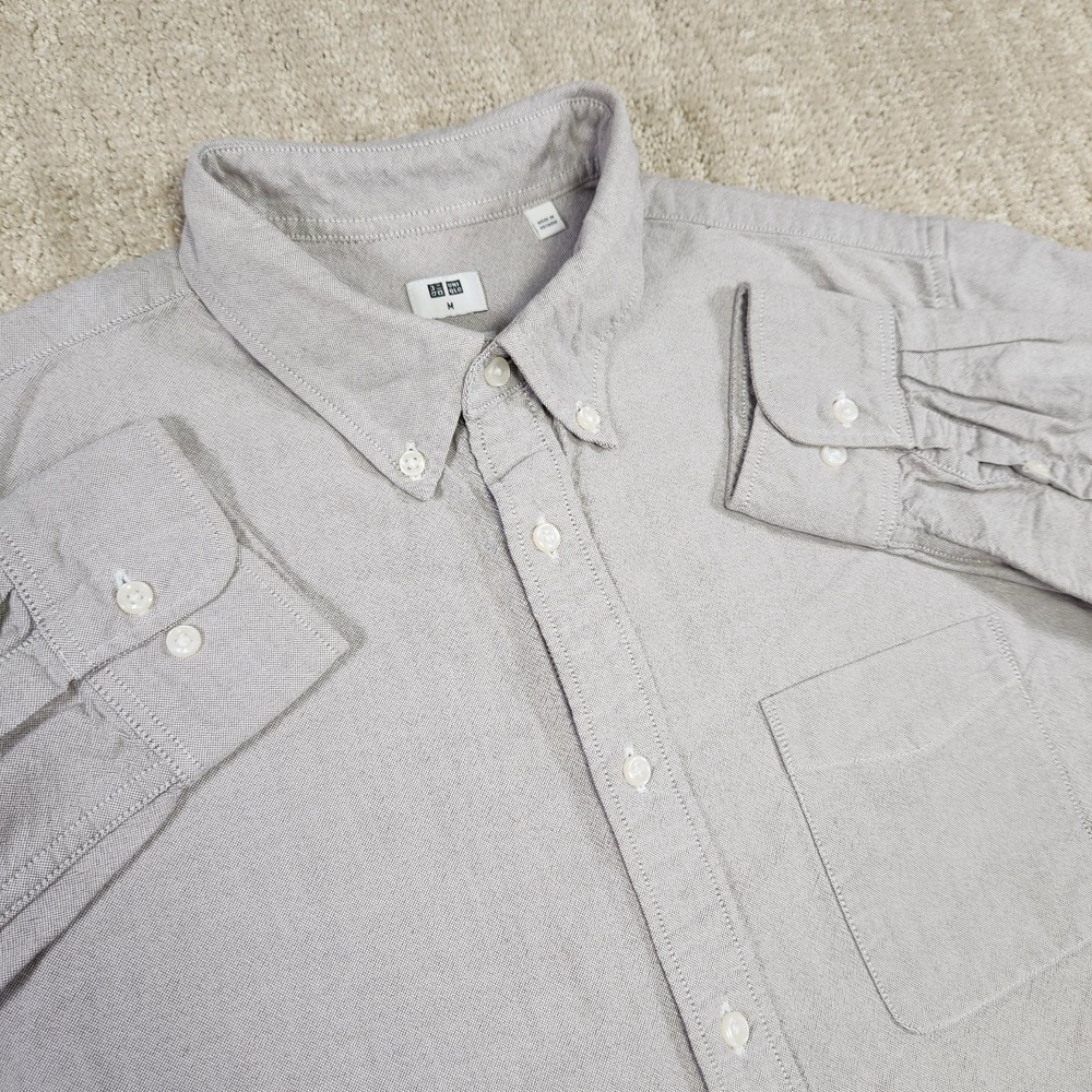 Uniqlo‎ Shirt Men Medium Slim Fit Oxford Button Down Cotton OCBD Gray